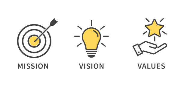 ilustrações de stock, clip art, desenhos animados e ícones de mission, vision and values icon. organization mission. success and growth concepts. flat design. vector illustration - eyesight vision
