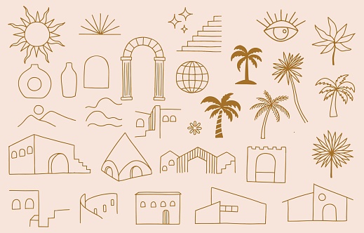 Collection of line design with building,city,nature.Editable vector illustration for website, sticker, tattoo,icon
