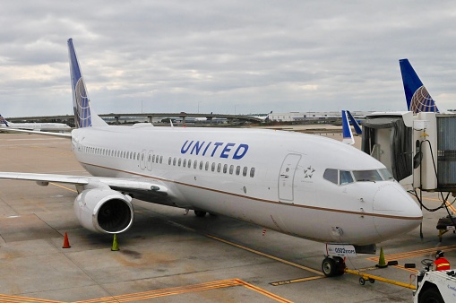 Houston, TX- October 29, 2011: A Boeing 737 Aircraft of United Airlines  was taxing in Houston Bush Intercontinental Airport, Texas.