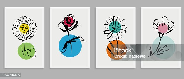 istock Vector set of creative minimalist hand drawn foliage flower and colors geometric element illustrations for wall decoration postcard or brochure cover card banner,Abstract Backgrounds Collection 1396204126