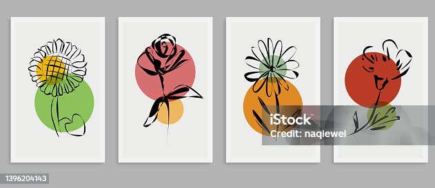 istock Vector set of creative minimalist hand drawn foliage flower and colors geometric element illustrations for wall decoration postcard or brochure cover card banner,Abstract Backgrounds Collection 1396204143