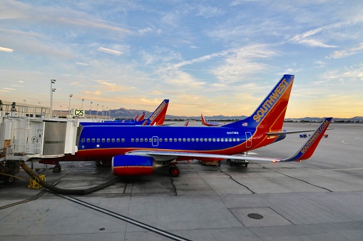 Las Vegas, NV- October 11, 2011: A Boeing 737 aircraft of Southwest Airlines  stopped at Las Vagas Airport, Nevada.