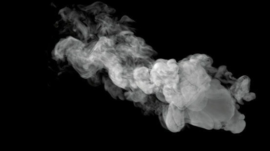 Bottom View of Wispy and Swirly White Long Smoke cloud with a black background