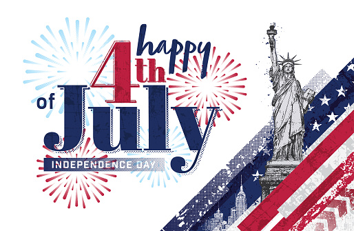 Vector illustration of distressed USA grunge textured background with copy space. American independence day, 4th of July, patriotic background with US flag design and Statue of Liberty.