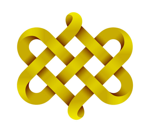 istock Celtic knot made of interweaved golden mobius stripes as two twisted hearts symbol. 1396214160