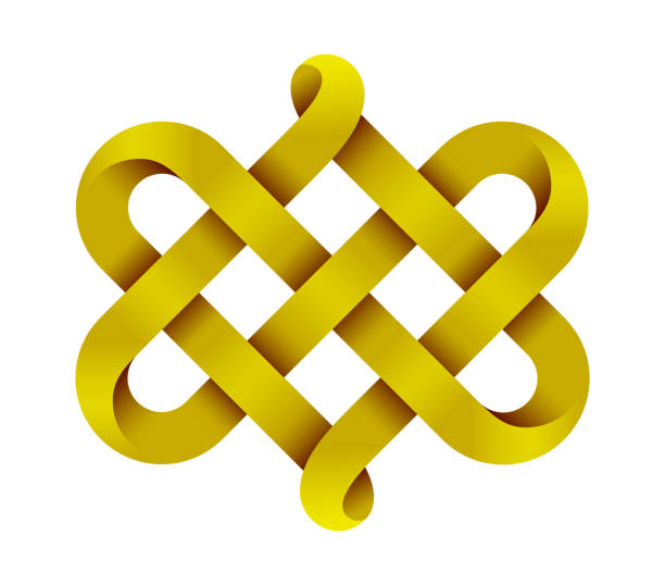 Celtic knot made of interweaved golden mobius stripes as two twisted hearts symbol. Celtic knot made of interweaved golden mobius stripes as two twisted hearts symbol. 3d illustration isolated on white background. celtic knot heart stock illustrations