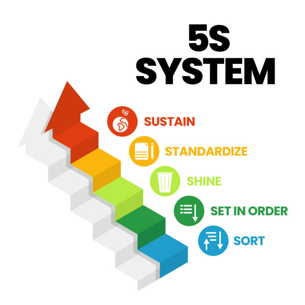 A vector banner of the 5S system is organizing spaces industry performed effectively, and safely in five steps; Sort, Set in Order, Shine, Standardize
, and Sustain with lean process A vector banner of the 5S system is organizing spaces industry performed effectively, and safely in five steps; Sort, Set in Order, Shine, Standardize
, and Sustain with lean process 5s stock illustrations