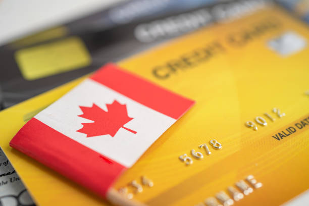 istock Canada flag on credit card. Finance development, Banking Account, Statistics, Investment Analytic research data economy, Stock exchange trading, Business company concept. 1396216439