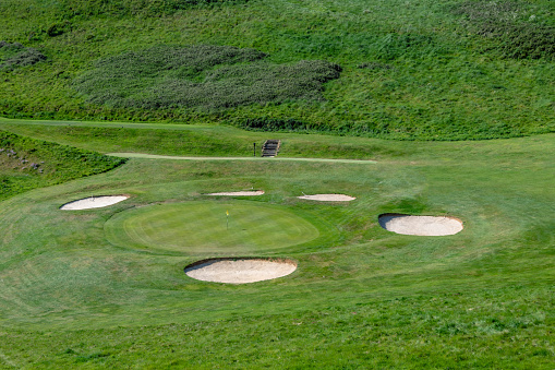 Sand bunkers  on a golf course