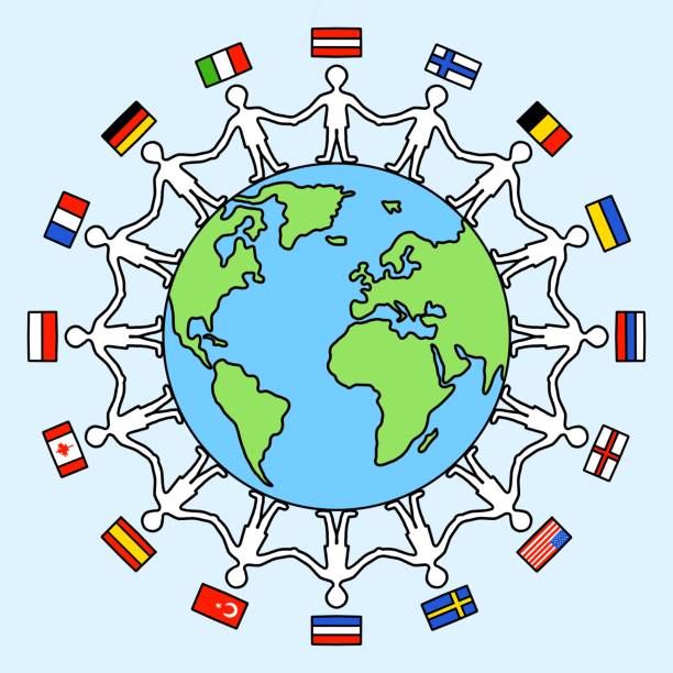 istock World globe with different people at peace. Nationalities and countries. Cohesion. Freedom and friendship. No war.. 1396216875