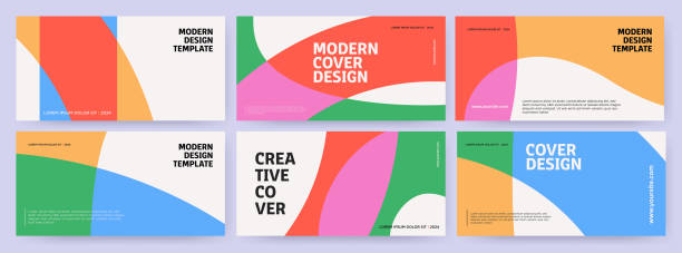 stockillustraties, clipart, cartoons en iconen met creative covers or horizontal posters  in modern minimal style for corporate identity, branding, social media advertising, promo. modern layout design template - brochure