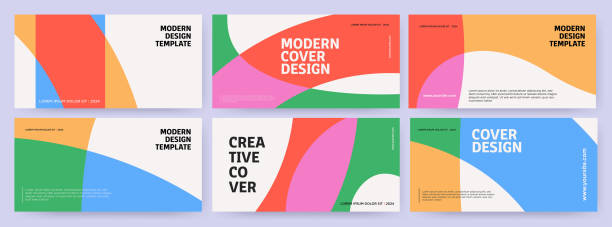 креативные обложки или горизонтальные плакаты в современном минималистичном стиле для фирменного стиля, брендинга, рекламы в социальных с - геометрические stock illustrations