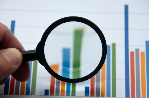 istock Analysis of data, chart and graphs using magnifying glass. Business finances concept 1396219626