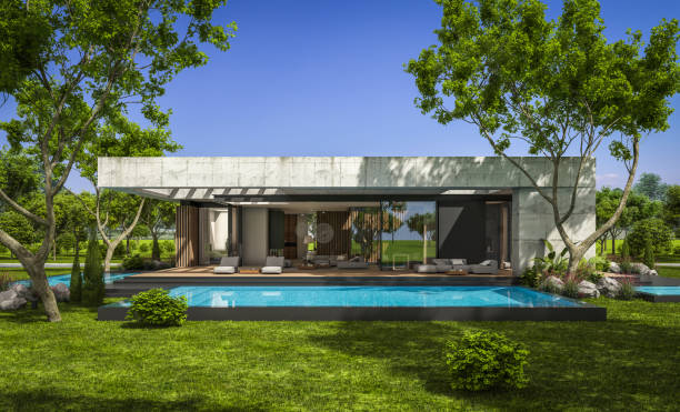 istock 3d rendering of new concrete house in modern style 1396220240