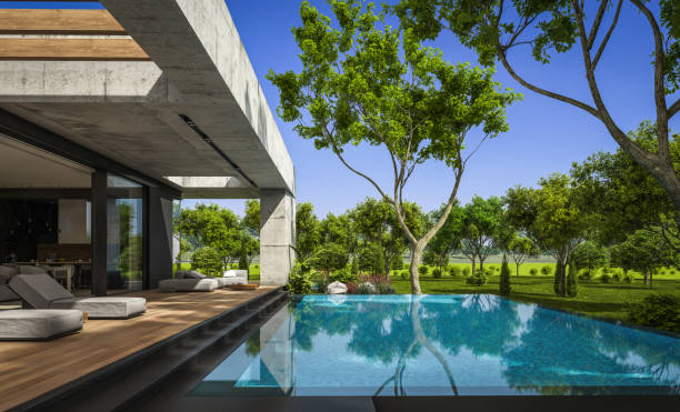 istock 3d rendering of new concrete house in modern style 1396220250