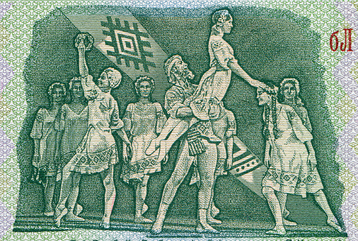 Ivan Mazepa portrait on a 10 ukrainian grivnas banknote. He was the Hetman of Zaporizhian Host in 1687â1708.