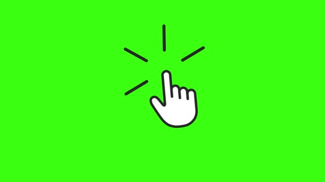 Animated symbol of arrow cursor. Mouse click symbol with spark. Technology and Internet icons animation. Flat illustration isolated on green background. Chroma key.