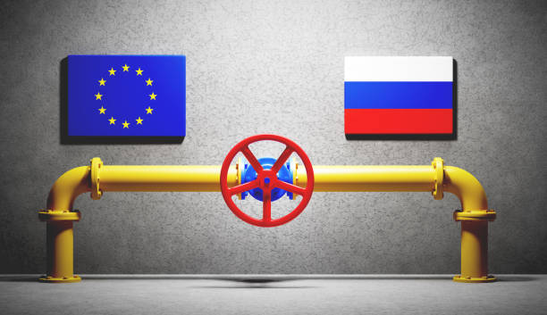 istock Gas transmission between Russia and EU. Valve on pipeline 1396222413
