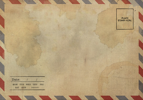 Backside of blank airmail postcard with dirty stain