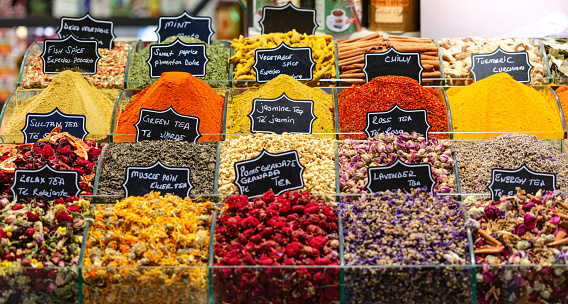 Different spices in small shop in the old city Jerusalem, Israel