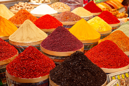 Spice baskets at a market in Istanbul