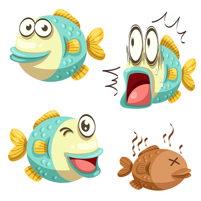 Bundle of isolated fish emotion cartoon characters flat  vector illustration