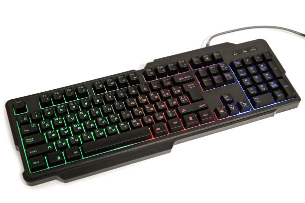 gaming-tastatur mit hintergrundbeleuchtung - usb cable cable black isolated stock-fotos und bilder