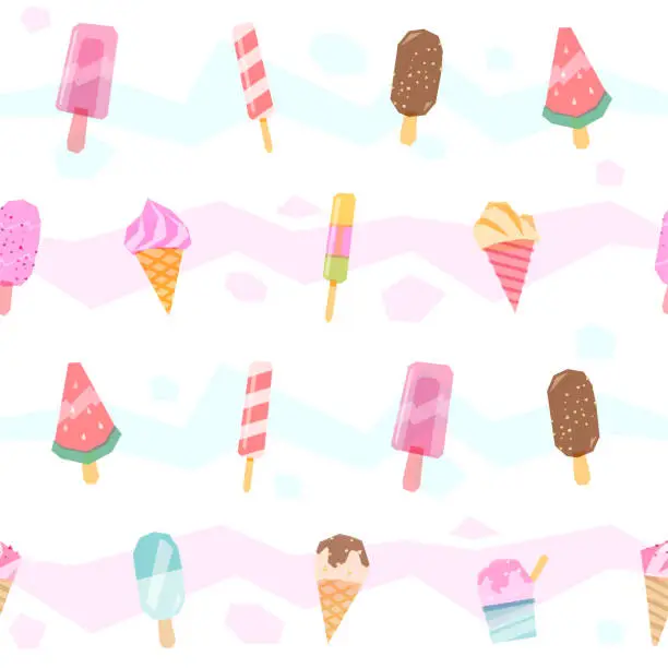 Vector illustration of Cartoon ice cream background, summer seamless pattern