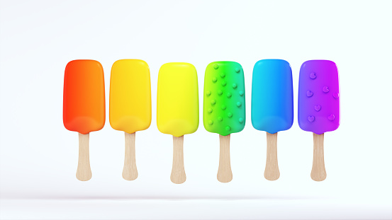 Rainbow Fruit Popsicle Ice Lolly Cold Ice Cream Pride Summer Outdoor Food White Background 3d illustration render