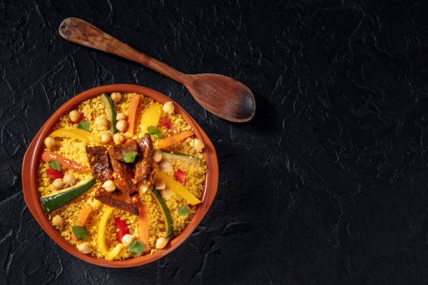 istock Couscous with meat and vegetables, festive Moroccan dinner, overhead shot 1396238836