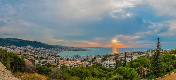 Large Panoramic View of Jounieh a city in Lebanon at Sunset