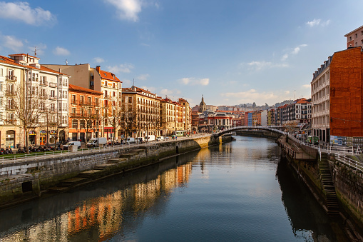 Bilbao old town views on winter sunny day, Spain