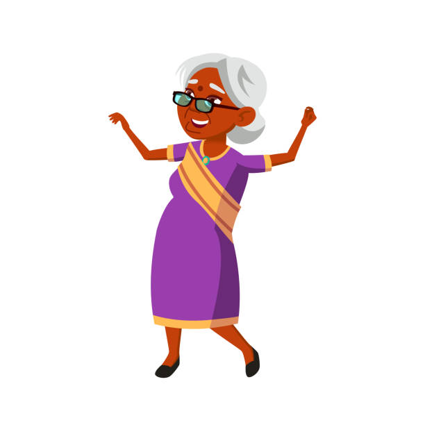 Elderly Woman Dancing Indian National Dance Vector Stock Illustration -  Download Image Now - India, Cartoon, Grandmother - iStock