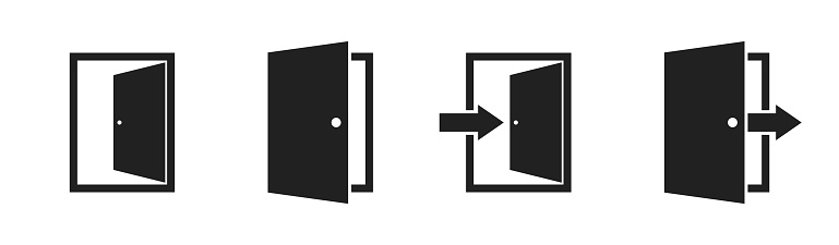 Exit and enter icon set. Door with arrow. Vector EPS 10