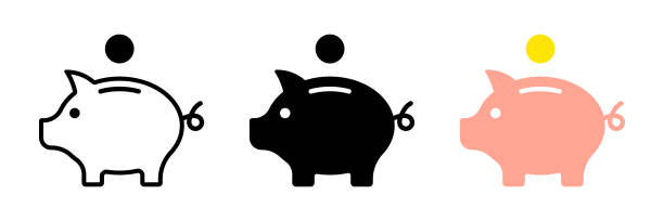 ilustrações de stock, clip art, desenhos animados e ícones de piggy bank with coin icon. vector eps 10 - mealheiro