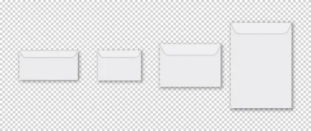 Vector illustration of Mail envelope mockup. DL, C6, C5, C4. Vector illustration