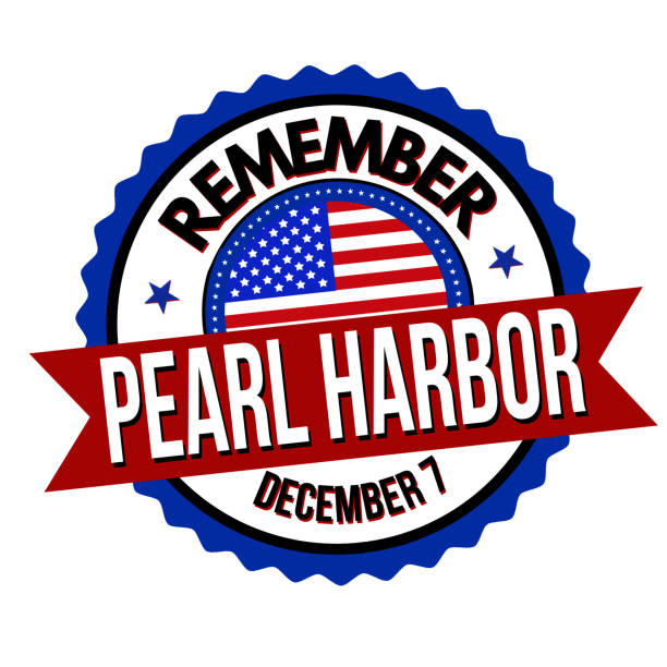 ilustraciones, imágenes clip art, dibujos animados e iconos de stock de recuerde la etiqueta o pegatina de pearl harbor - pearl harbor