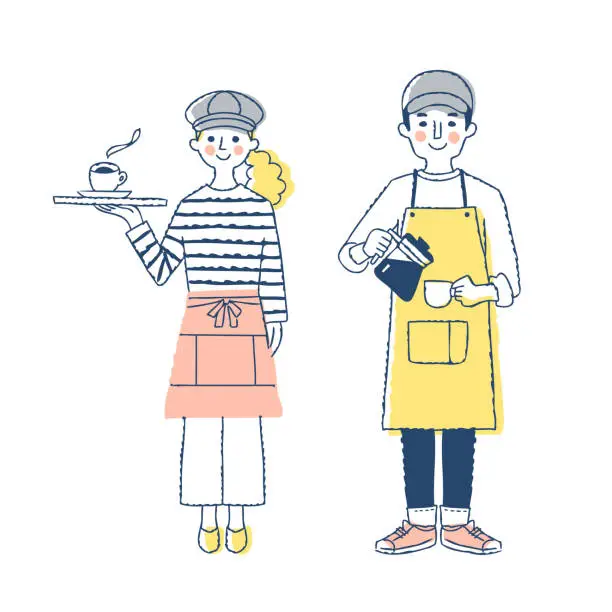 Vector illustration of Men and women of cafe clerk