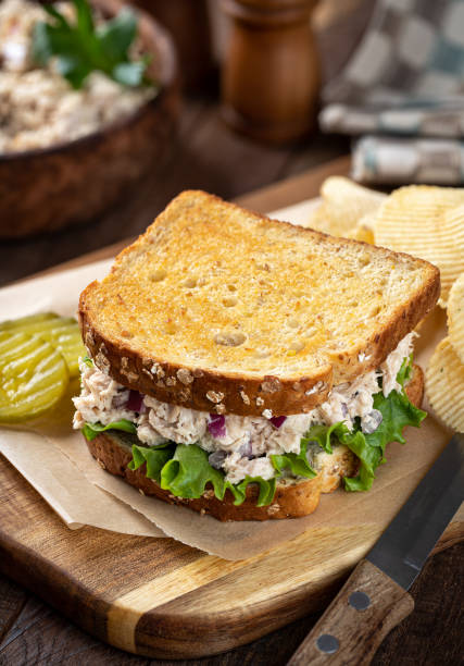 istock Tuna salad and lettuce sandwich on whole grain bread 1396256512