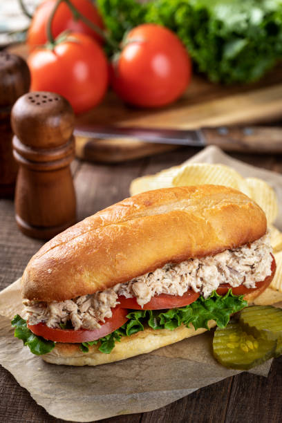 istock Tuna salad lettuce and tomato submarine sandwich 1396256513