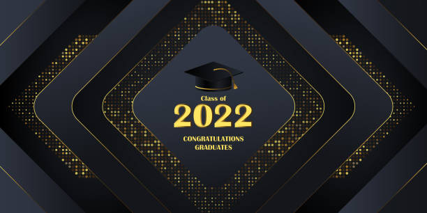 vector text lettering class of 2022 graduation in high school or college. gold luxury dark design template for congratulation event, graduate party greeting invitation card or poster cover vector art illustration