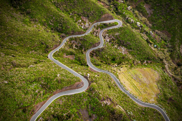 istock The winding road through the green mountain park. 1396260348
