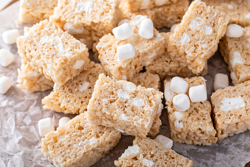 Rice krispie treats bites with marshmallow, snack for kids