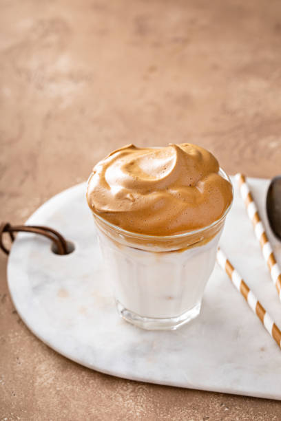 istock Dalgona whipped coffee with dairy or almond iced milk 1396261612