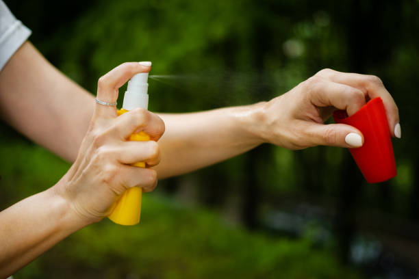 istock Close up on female hands applying insect repellent. 1396263631