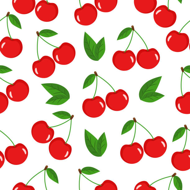 Seamless pattern with cherries and leaves on a white background.Can be used for wallpaper, pattern fills, web page background, surface textures Seamless pattern with cherries and leaves on a white background.Can be used for wallpaper, pattern fills, web page background, surface textures cherry stock illustrations