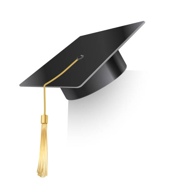istock Vector realistic mortar board hat with golden tassel. Graduation cap. University graduation black hat. Academic education symbol, high University bachelor headware 1396265384