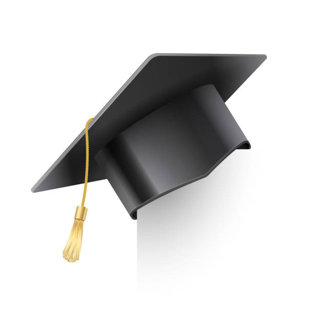 istock Vector realistic mortar board hat with golden tassel. Graduation cap. University graduation black hat. Academic education symbol, high University bachelor headware 1396265577