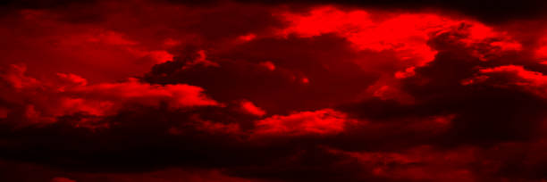 istock Black red sky with clouds. Fiery red skies. Fire and smoke. Dramatic sky background with space for design. 1396266787