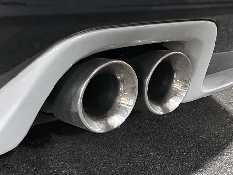 Close-up of the muffler of a sports car